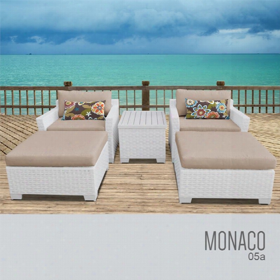 Tkc Monaco 5 Piece Patio Wicker Conversation Set In Wheat