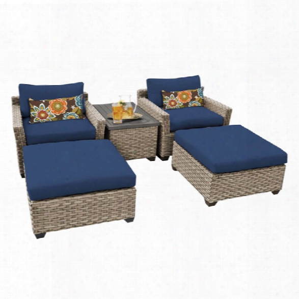 Tkc Monterey 5 Piece Patio Wicker Conversation Set In Navy