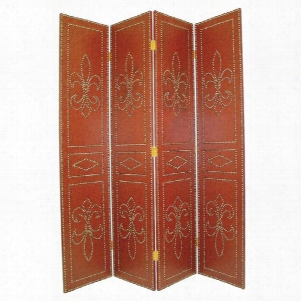 Wayborn Nailhead On Leather Room Divider In Red And Brown