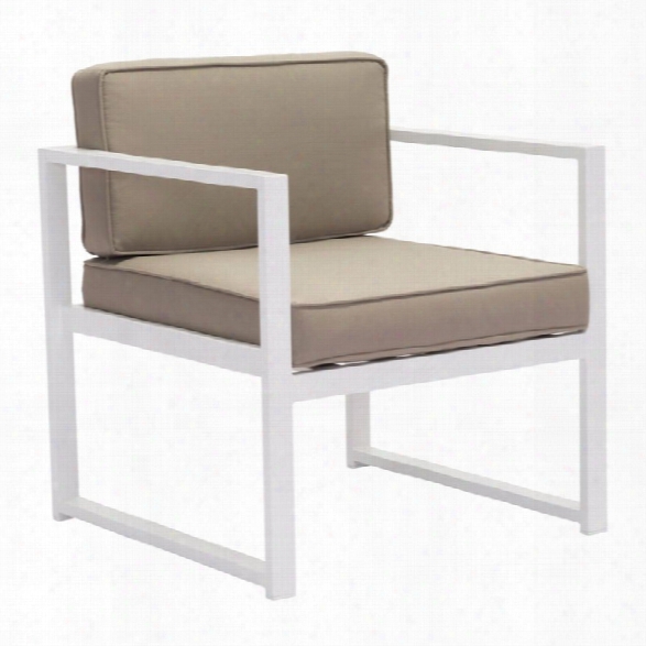 Zuo Golden Beach Patio Arm Chair In White And Taupe (set Of 2)