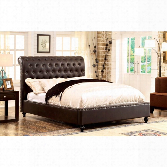 Furniture Of America Selina King Faux Leather Tufted Bed In Brown