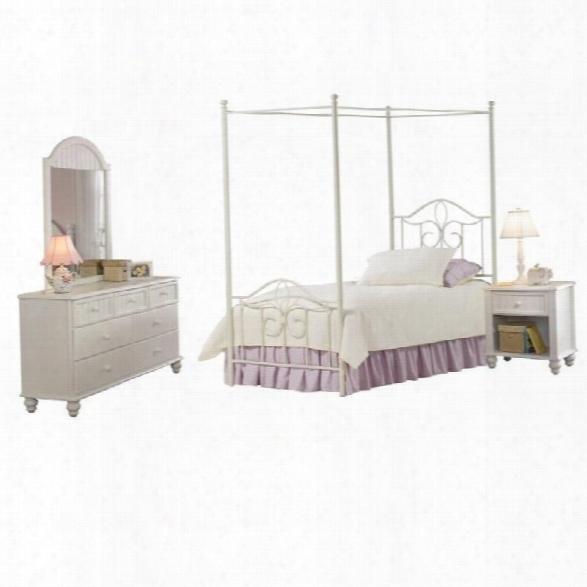 Hillsdale Westfield Metal Canopy Bed 4 Piece Bedroom Set In Off White-twin