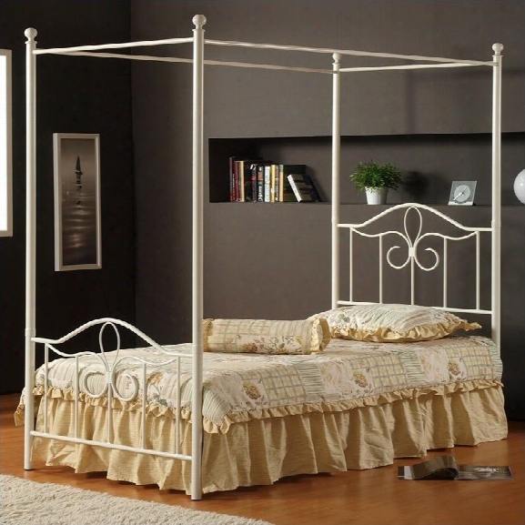 Hillsdale Westfield Metal Canopy Bed 5 Piece Bedroom Set In Off White-twin