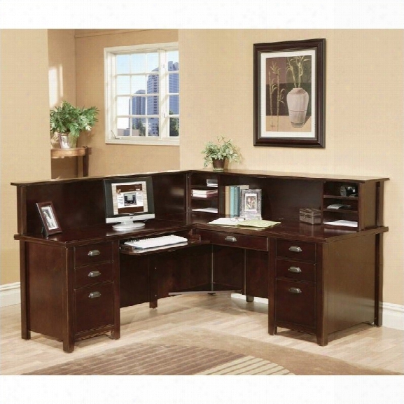 Kathy Ireland Home By Martin Tribeca Loft Cherry Lhf L-shaped Executive Desk With Reception Hutch