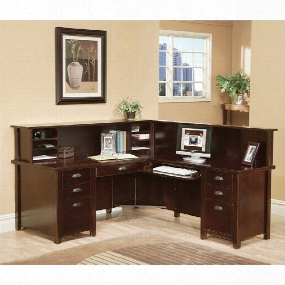 Kathy Ireland Home By Martin Tribeca Loft Cherry Rhf L-shaped Executive Desk With Reception Hutch