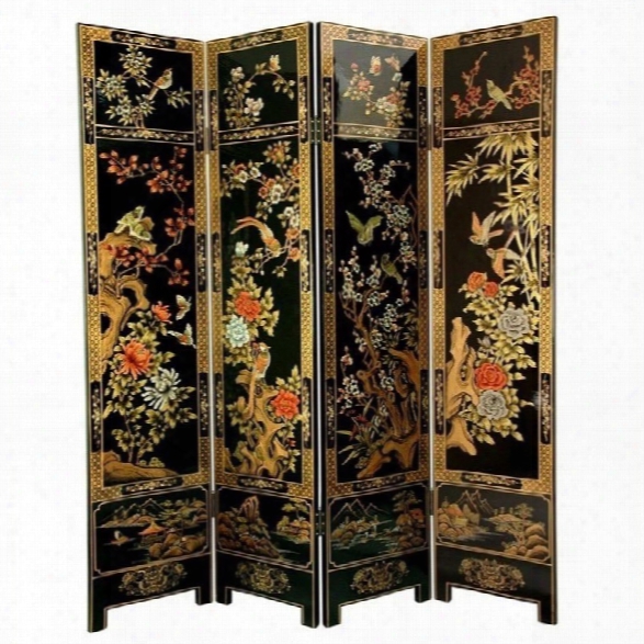 Oriental Furniture 6' Tall Four Seasons Flowers Screen In Black