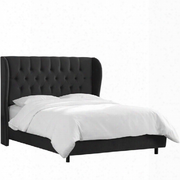 Skyline Tufted Wingback Bed In Velvet Black-full