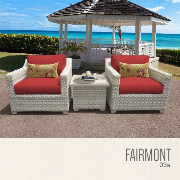 Tkc Fairmont 3 Piece Patio Wicker Conversation Set In Red