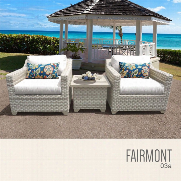 Tkc Fairmont 3 Piece Patio Wicker Conversation Set In White