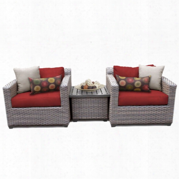 Tkc Florence 3 Piece Patio Wicker Conversation Set In Red