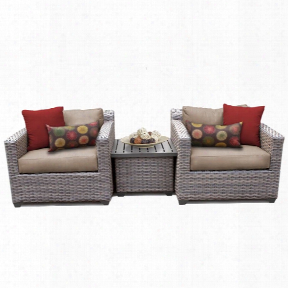 Tkc Florence 3 Piece Patio Wicker Conversation Set In Wheat