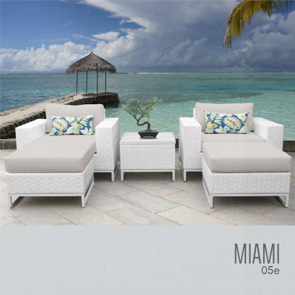 Tkc Miami 5 Piece Patio Wicker Conversation Set In Beige