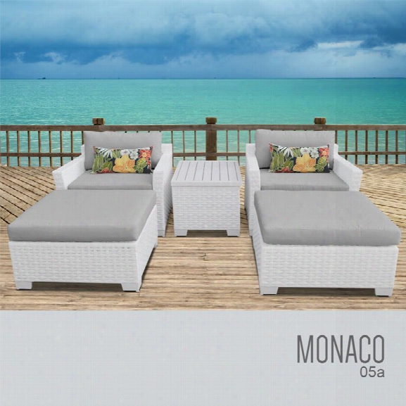 Tkc Monaco 5 Piece Patio Wicker Conversation Set In Gray