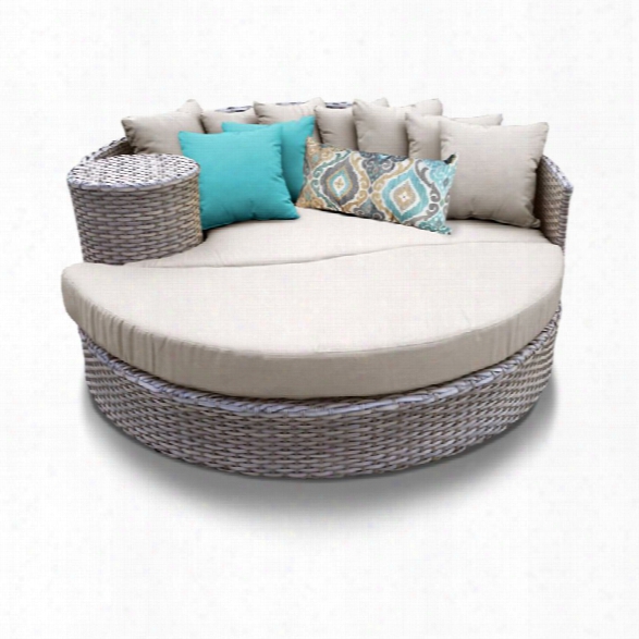 Tkc Oasis Round Patio Wicker Daybed In Beige