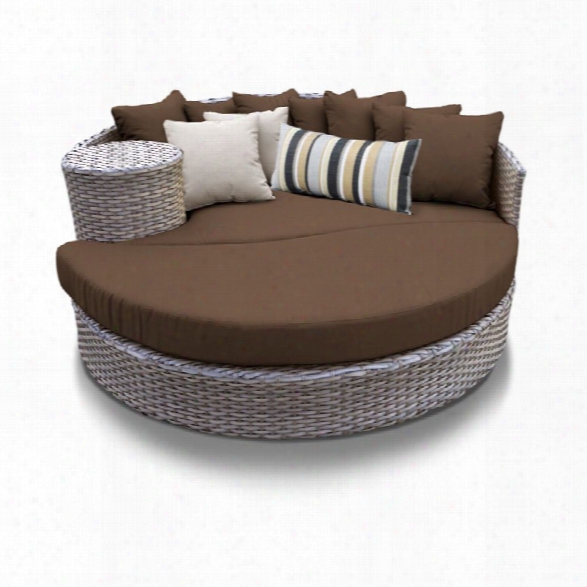 Tkc Oasis Round Patio Wicker Daybed In Dark Brown