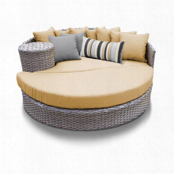 Tkc Oasis Round Patio Wicker Daybed In Sesame