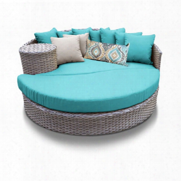 Tkc Oasis Round Patio Wicker Daybed In Turquoise