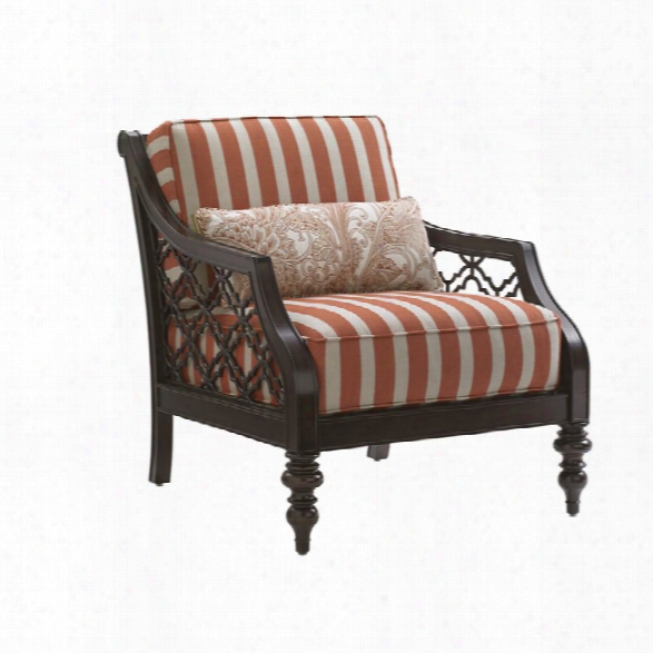 Tommy Bahama Black Sands Patio Lounge Chair In Orange And Taupe Stripe