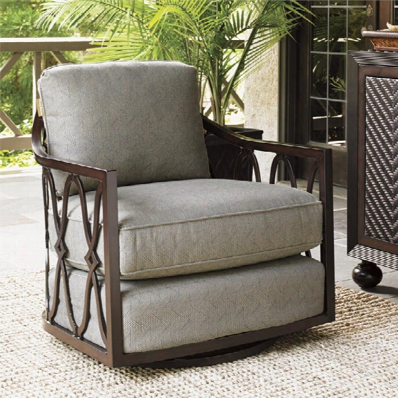 Tommy Bahama Black Sands Patio Swivel Tub Chair In Taupe Geometric