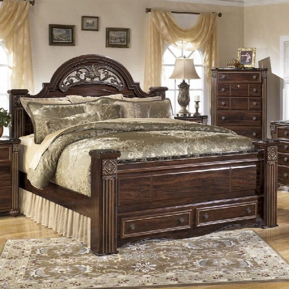 Ashley Gabriela Wood King Panel Drawer Bed In Brown