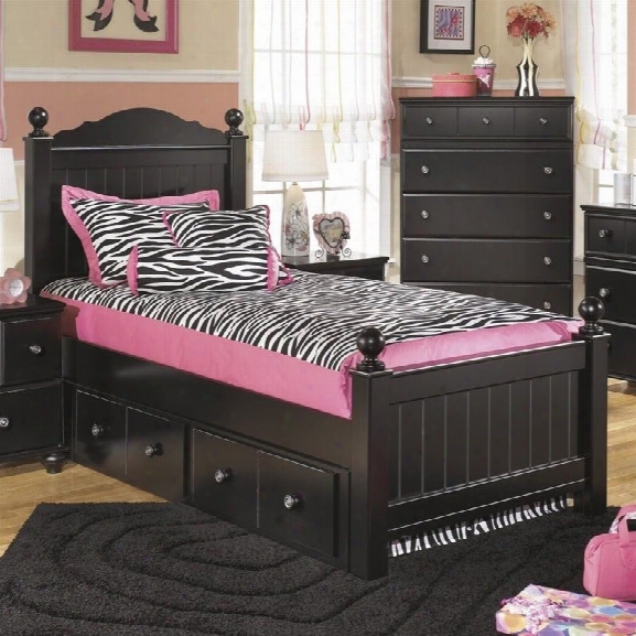 Ashley Jaidyn Wood Twin Poster Panel Drawer Bed In Black
