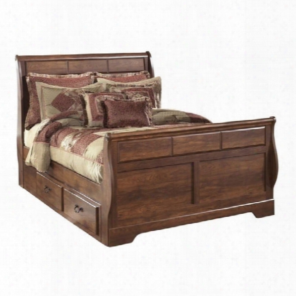 Ashley Timberline Wood Queen Double Drawer Sleigh Bed In Warm Brown