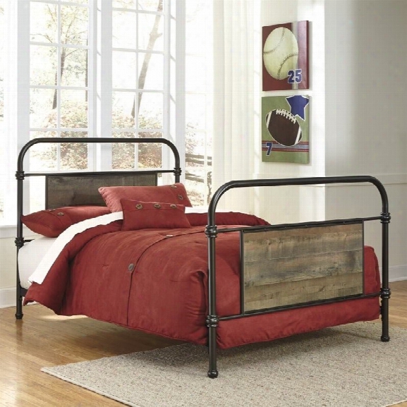 Ashley Trinell Metal Bed In Dark Brown-twin