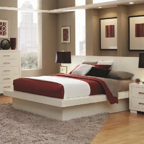 Coaster Jessica Platform Bed With Rail Seating And Lights In White-queen