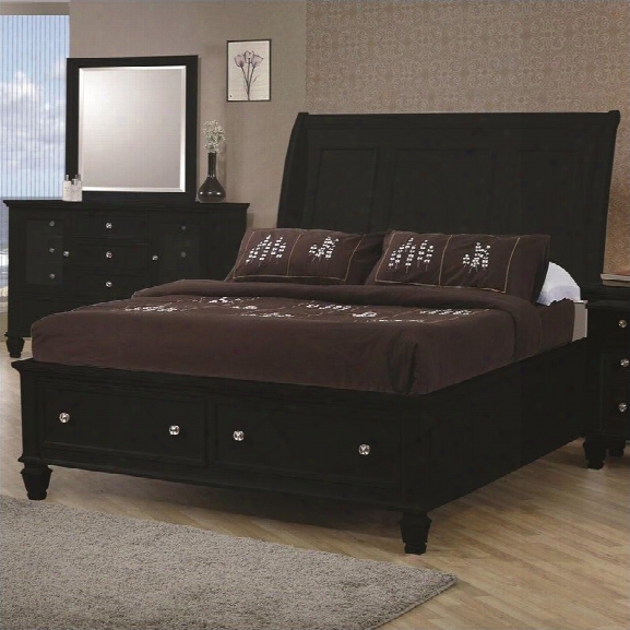 Coaster Sandy Beach Sleigh Bed With Storage Footboard In Black-queen