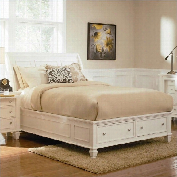 Coaster Sandy Beach Sleigh Bed With Storage Footboard In White-queen
