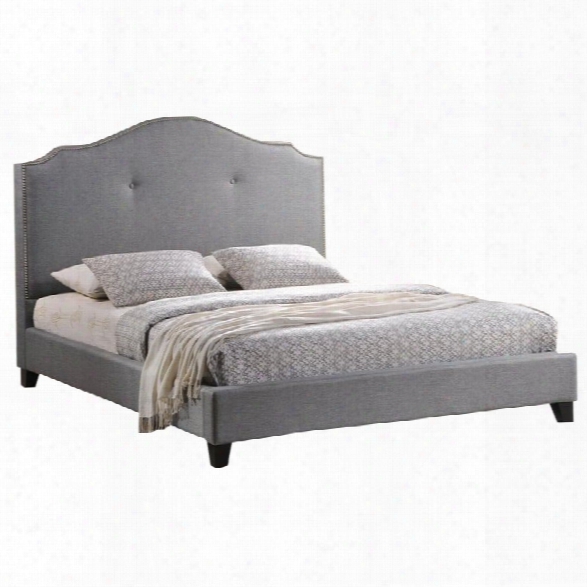 Marsha Scalloped Queen Platform Bed With Upholstered Headboard In Gray