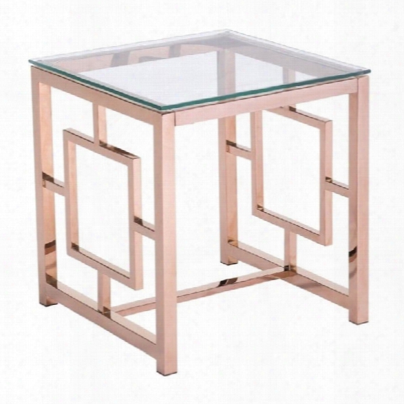 Zuo Geranium Glass End Table In Rose Gold