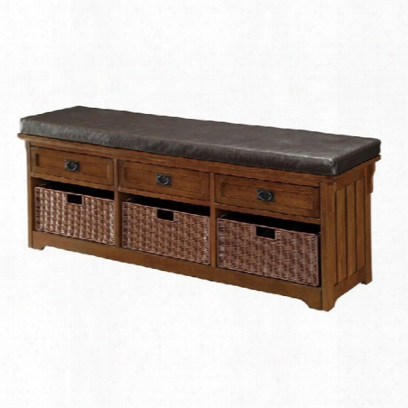 Coaster Oak Large Storage Bench With Baskets