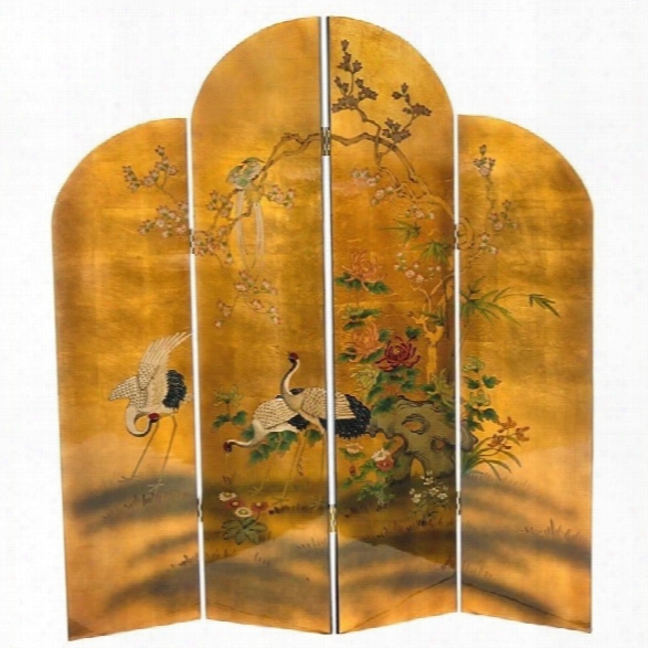 Oriental Furniture 6' Tall Cranes Screen In Gold