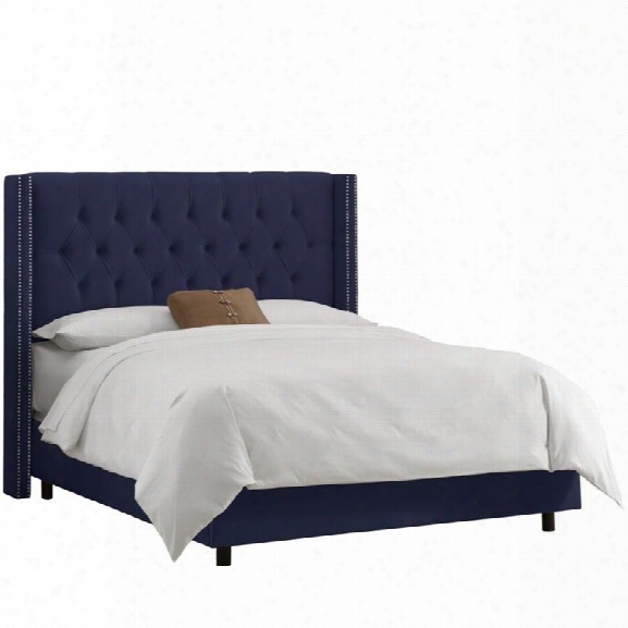 Skyline Upholstered Diamond Nail California King Bed In Navy