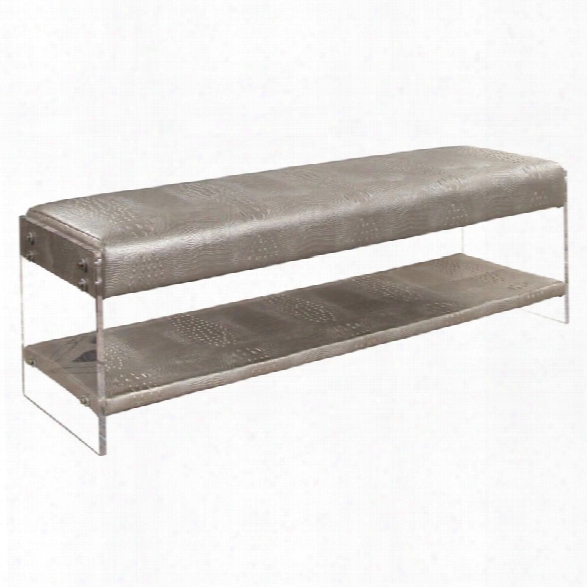 Abbyson Living Kellie Leather And Lucite Bench In Silver