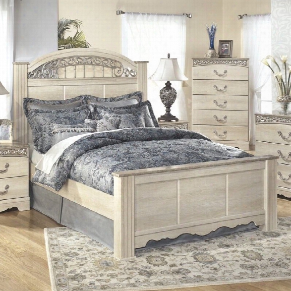 Ashley Catalina Wood King Panel Bed In Antique White