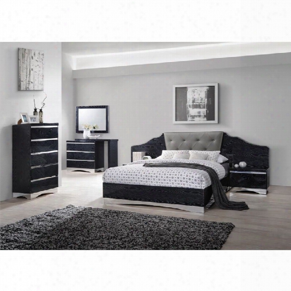 Coaster Alessandro 5 Piece Upholstered Queen Bedroom Set In Black