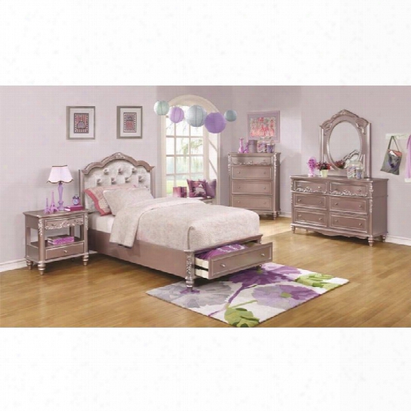 Coaster Caroline 5 Piece Tufted Queen Bedroom Set In Metallic Lilac