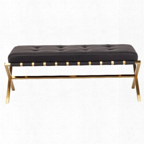 Maklaine 59 Faux Leather Tufted Bench In Black And Gold