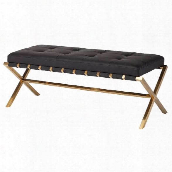 Nuevo Auguste 47.25 Faux Leather Tufted Bench In Black And Gold