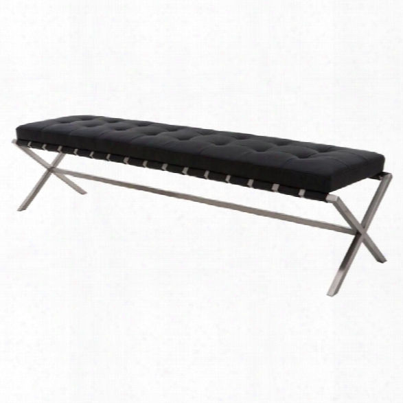 Nuevo Auguste 59 Faux Leather Tufted Bench In Black