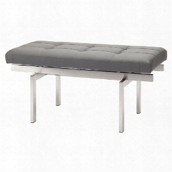 Nuevo Louve 36 Faux Leather Tufted Bench In Gray