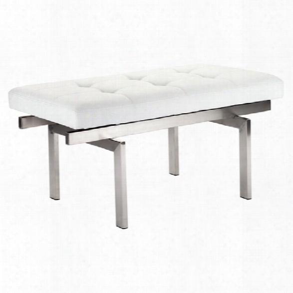 Nuevo Louve 36 Faux Leather Tufted Bench In White