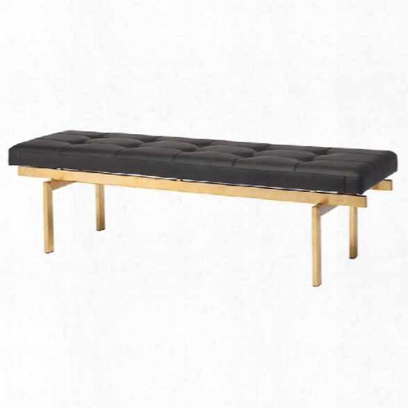 Nuevo Louve Faux Leather Tufted Bench In Black And Gold