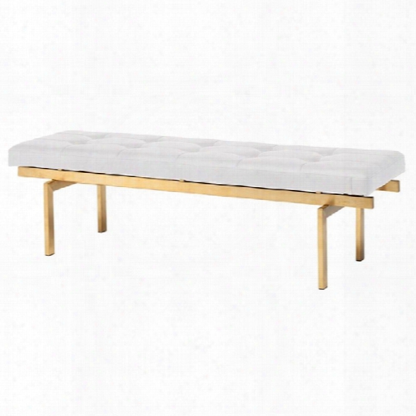 Nuevo Louve Faux Leather Tufted Bench In White And Gold