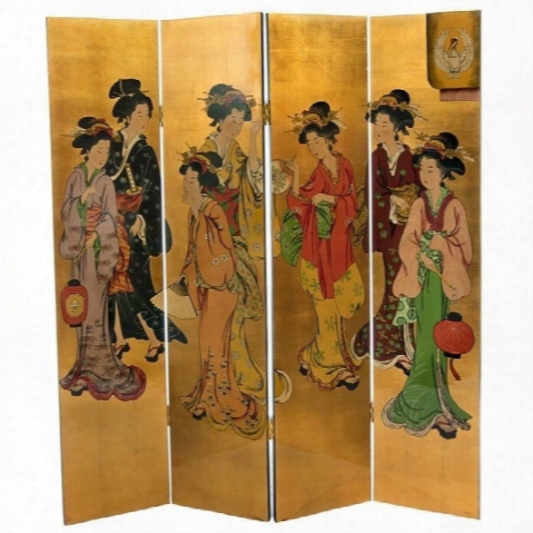 Oriental Furniture 6' Tall Geisha Screen In Gold