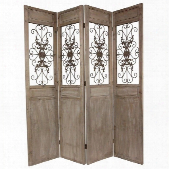 Oriental Railing Scrolls Room Divider In Brown And Grey