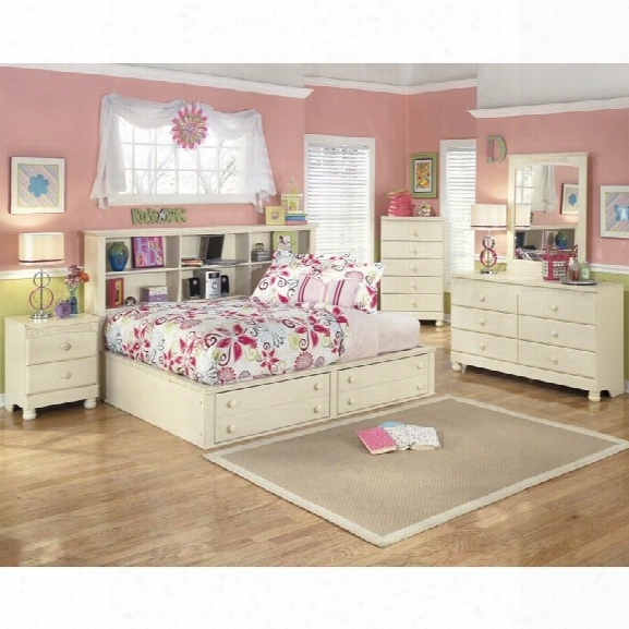 Ashley Cottage Retreat 5 Piece Wood Full Bookcase Bedroom Set In Cream