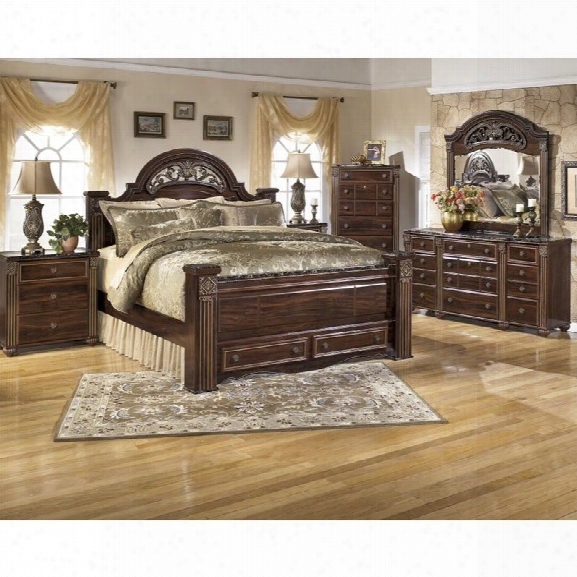 Ashley Gabriela 6 Piece Wood King Drawer Bedroom Set In Brown